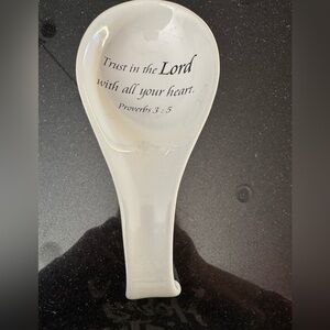 Stove top spoon holder white with scripture